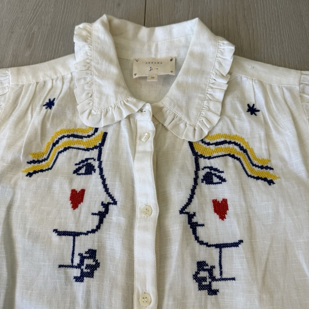 Sezane x JCC Jean Charles De Castelbajac Blouse Liberte Size 36 Face Motifs